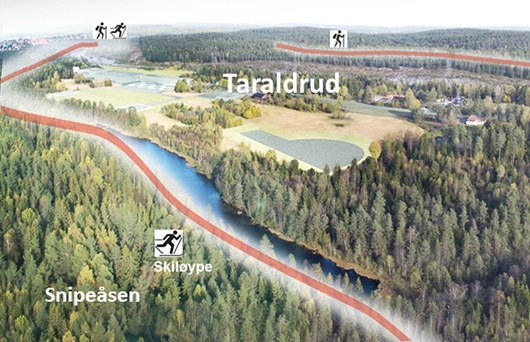 Kart over Taraldrud med turveier og skiløyper